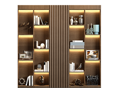3d新中式实木装框柜饰品组合模型