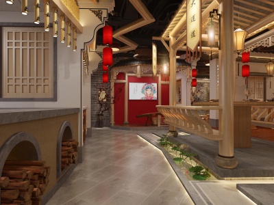 3d中式徽派餐厅模型