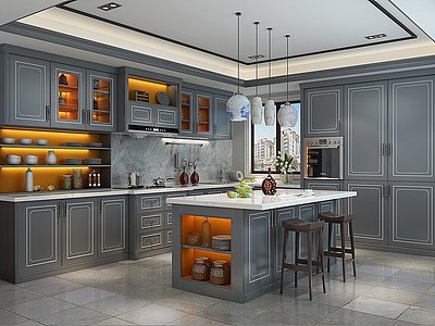 新中式厨房厨柜中岛柜模型3d模型