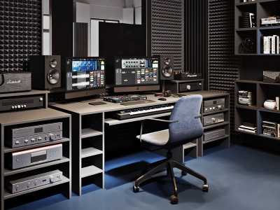 3d现代录音棚音乐工作室模型