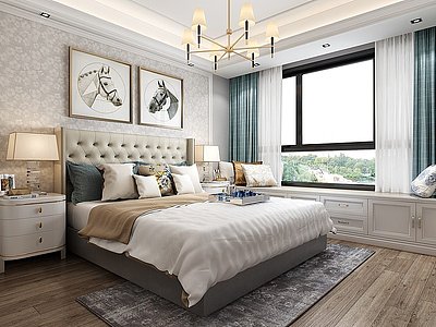 美式主卧室双人床模型3d模型