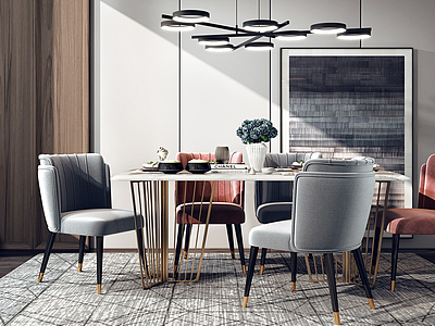 3d现代轻奢风格餐桌椅组合模型