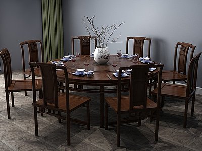 3d中式餐桌餐桌椅圆桌模型