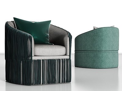 3d现代布艺单人沙发组合模型