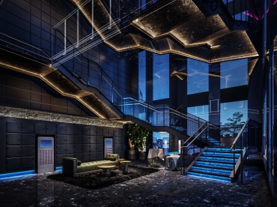 3d新中式酒店走廊模型