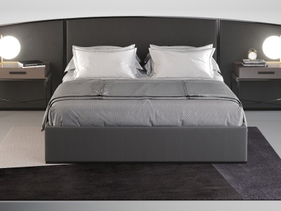 现代双人床床头柜组合模型3d模型