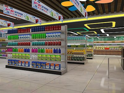 3d现代超市内部超市货架模型