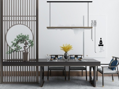 新中式茶室餐桌椅模型3d模型