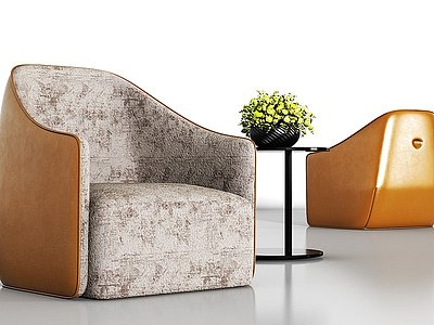 3d现代皮革绒布单人沙发模型