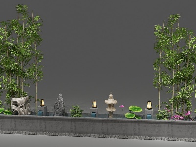中式植物小品假山喷泉模型3d模型