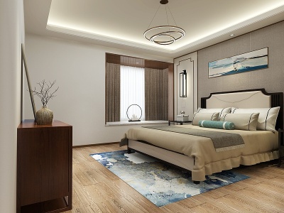 3d新中式卧室飘窗模型