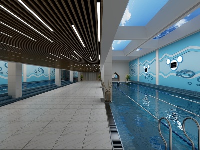 3d现代游泳馆泳池吊顶模型