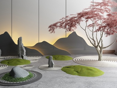 3d中式庭院假山景观小品模型