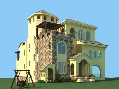 3d地中海风格别墅模型
