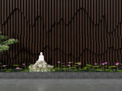 3d新中式园艺小品背景墙模型