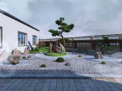 3d新中式别墅园林景观模型