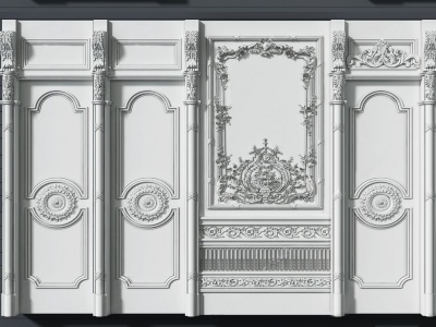 3d欧式石膏雕花护墙板模型