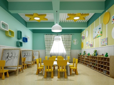 3d幼儿园美术室幼儿园教室模型
