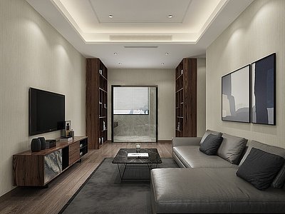 3d新中式休息室沙发电视柜模型