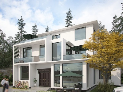 3d现代自建房外观模型
