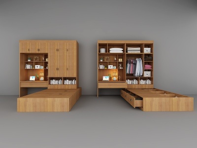 3d现代榻榻米床具书桌柜子模型
