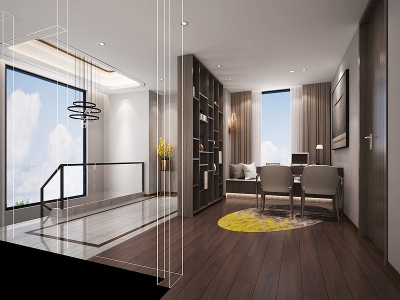 新中式家庭厅书房模型3d模型
