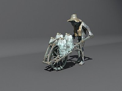 现代铜雕雕塑推小车的人模型3d模型