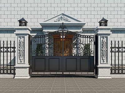歐式別墅大門鐵門模型3d模型