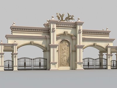 歐式大門入口小區大門模型3d模型