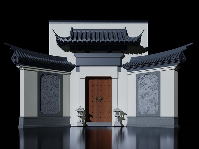 3d中式古典大门模型