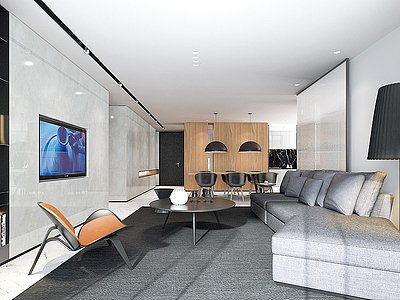 3d现代样板房客厅模型