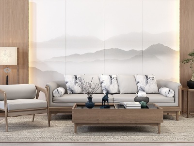 新中式组合沙发模型3d模型