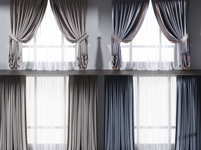 3d现代窗帘纱帘垂帘模型