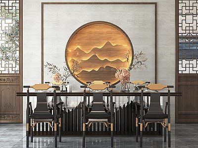 新中式餐厅餐桌椅模型3d模型