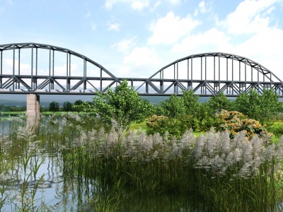 3d现代铁桥芦苇模型