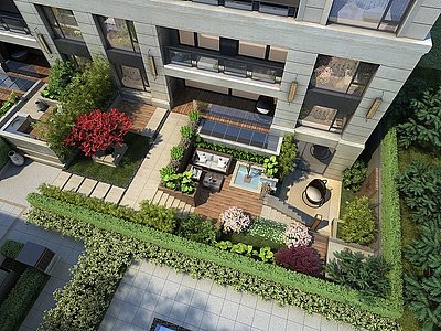 3d现代住宅庭院景观模型