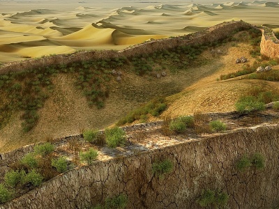 现代沙漠土墙景观土城墙模型
