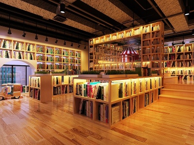 3d现代图书馆文具店模型