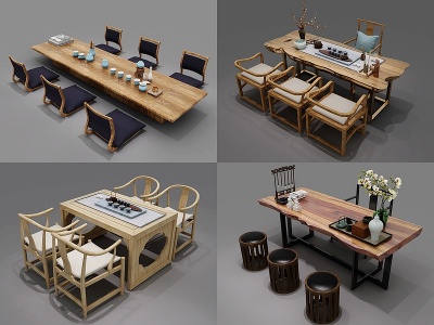 中式茶桌椅组合模型3d模型