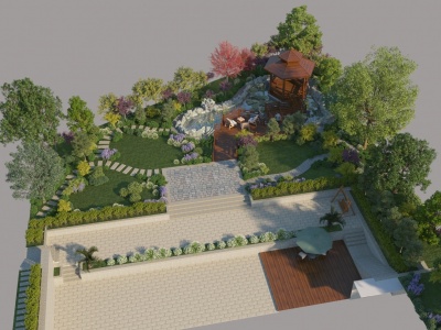 3d新中式花园庭院景观模型