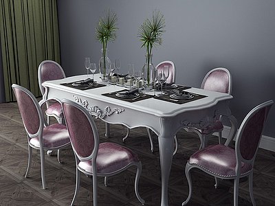 简欧餐桌餐桌椅六人桌模型3d模型
