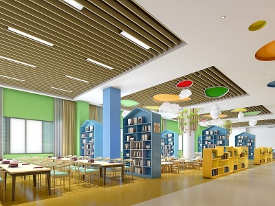 现代小学阅览室图书馆模型3d模型