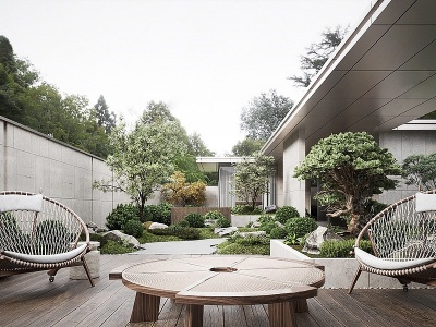 3d新中式户外庭院景观模型
