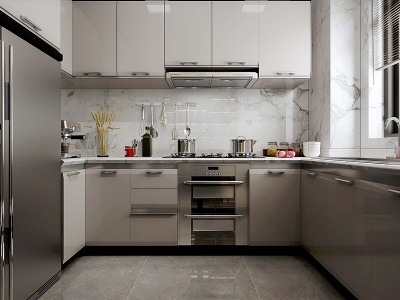 3d现代厨房橱柜冰箱模型
