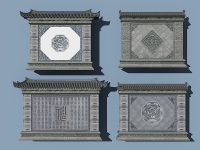 3d中式古建影壁强模型