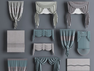 3d现代布艺窗帘挂帘模型