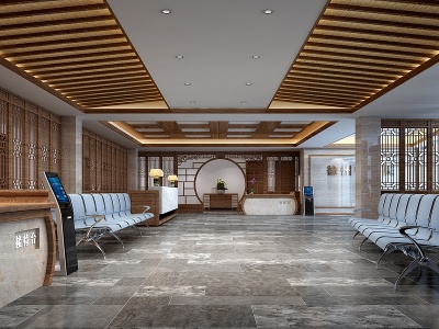 3d中式医院大厅模型