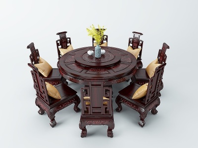 3d中式眀式餐桌椅组合模型