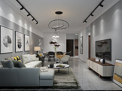 3d现代风格家装客厅模型