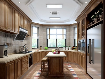 美式厨房实木橱柜厨具模型3d模型